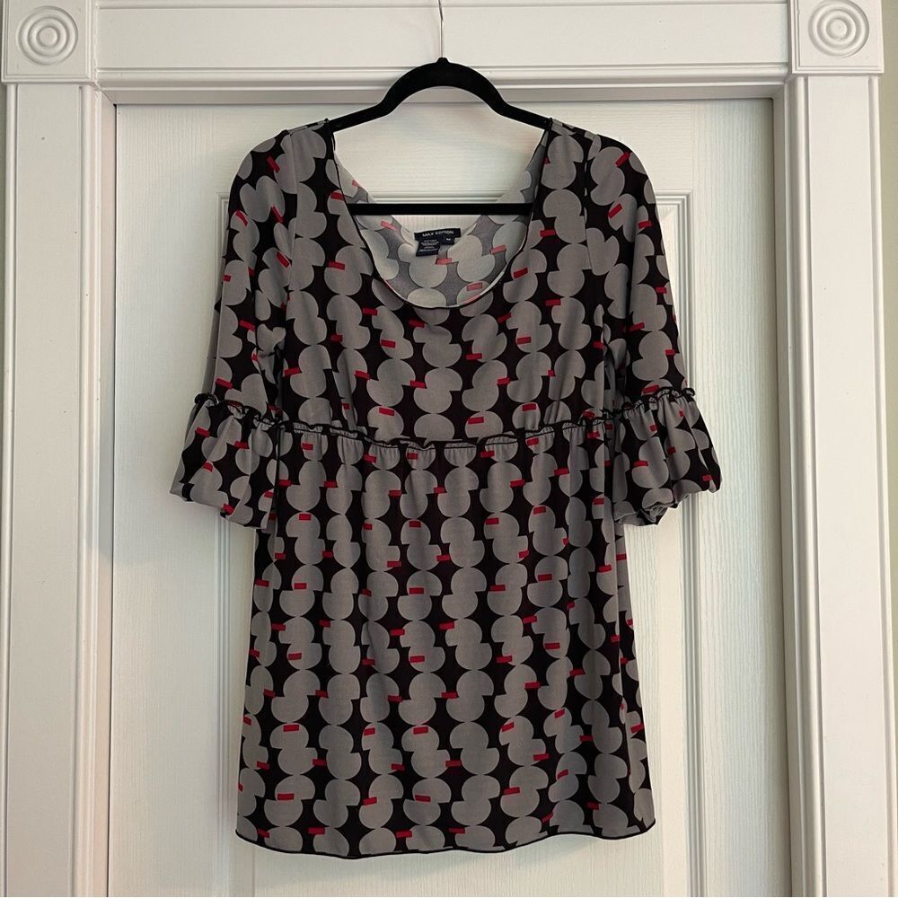 Chic Women's Black and Gray Scoop Neck Patterned Top Y2K